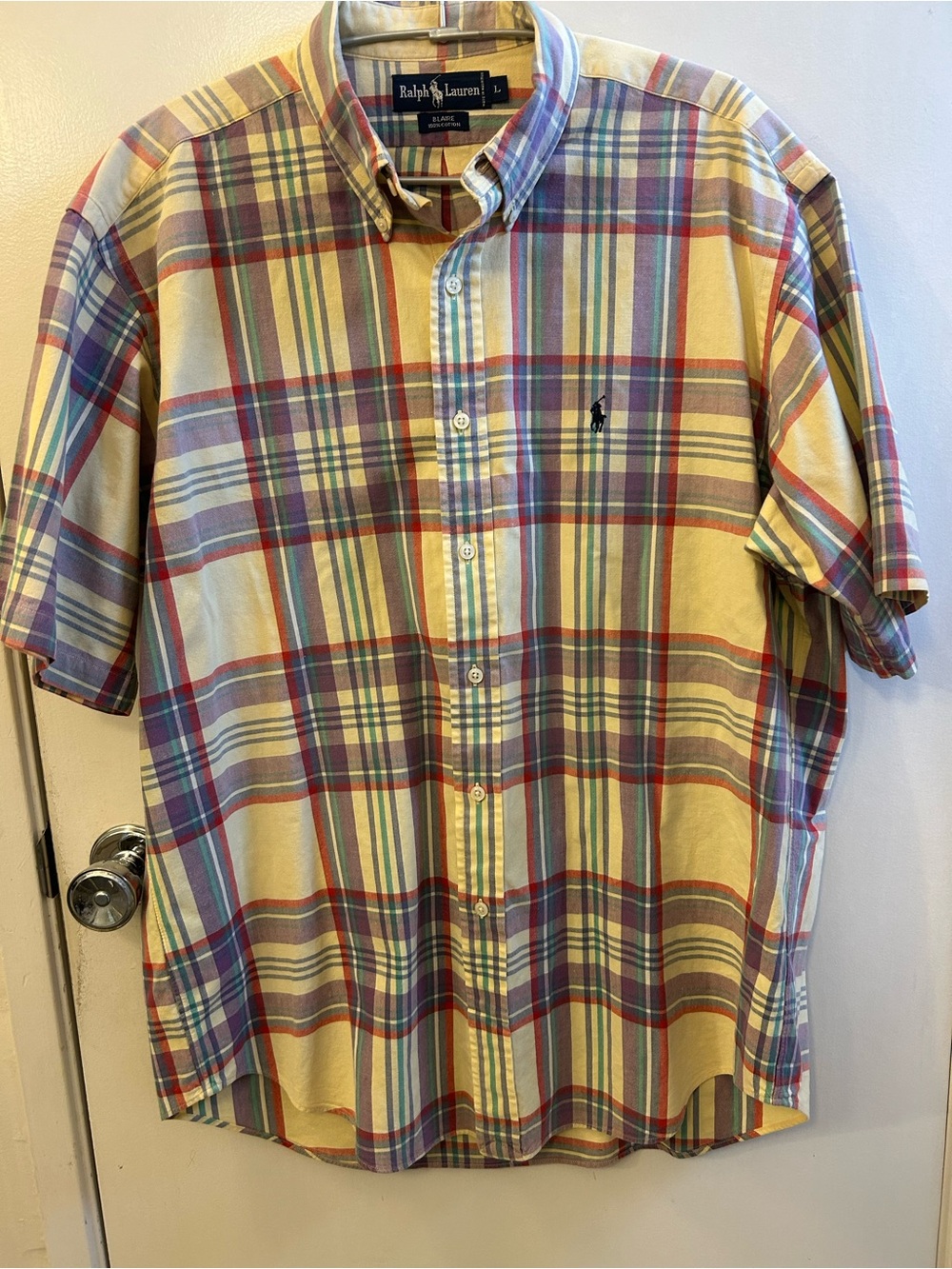 Ralph Lauren Yellow Multi-Color Plaid Short-Sleeve Button-Down Shirt